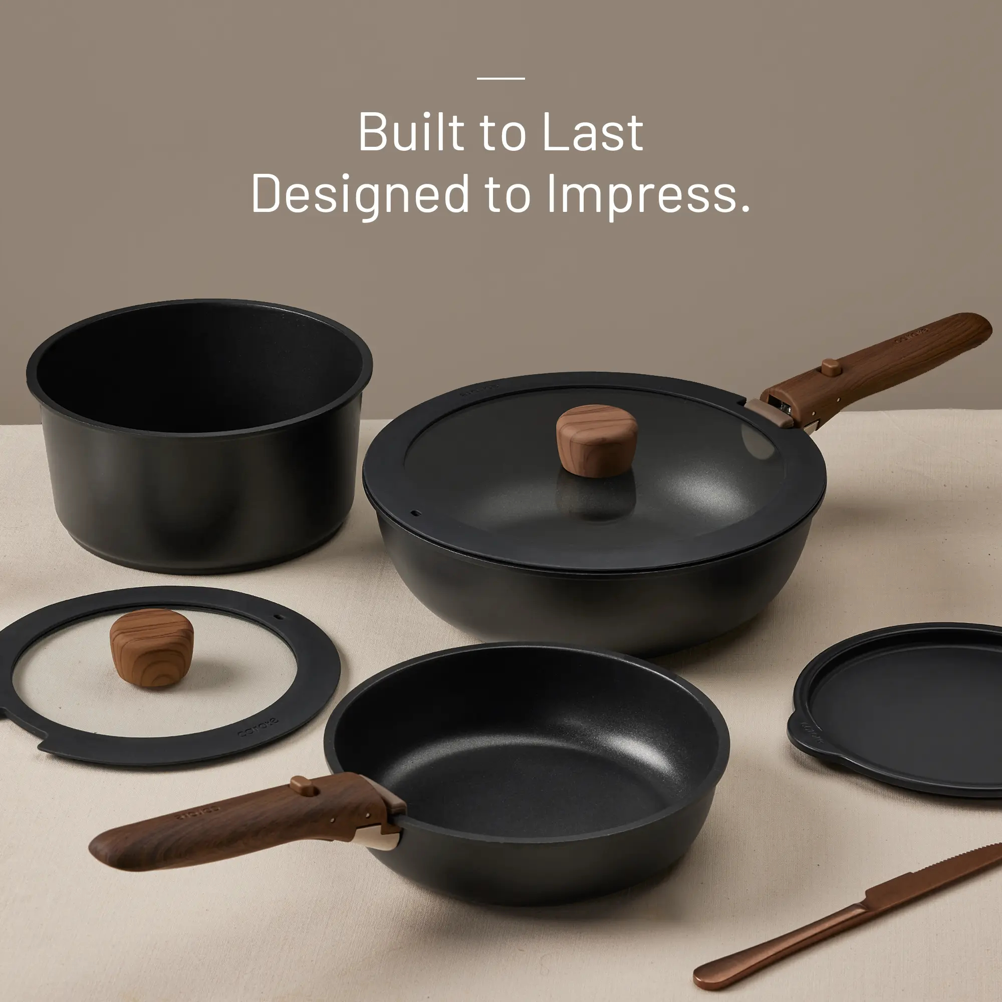 CAROTE 19/22/26pcs Pots and Pans Non Stick, Wooden Detachable Handle, Cookware Sets Induction Kitchen Pots and Pans,NonStick Cooking Set, Oven/Dishwasher/Fridge Safe, Space Saving